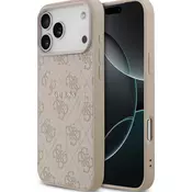Guess PU Leather 4G obarvan obroč MagSafe zadnji pokrov za iPhone 17 Pro Max roza