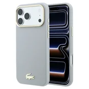 Lacoste PU usnje Champs Elysees zlat logotip MagSafe zadnji ovitek za iPhone 18 Pro svetlo siv