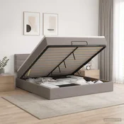 vidaXL Otomanska postelja z vzmetnico in LED Taupe 180 x 200 cm Blago
