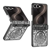 GS Ovitek za Samsung Galaxy Z Flip 8, mehanski Legend, s steklom za zunanji zaslon, črn