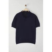 Trendyol Navy Blue Regular Polo Collar Plain Knitwear Polo Collar T-shirt