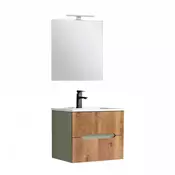 Trent kopalniško pohištvo 60 cm keramični umivalnik (2 predala) z ogledalom 60x80 cm olivno zeleno-sončni hrast