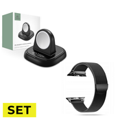 SET BREZŽIČNI POLNILEC TECH-PROTECT QI3W-IW2 WIRELESS CHARGER APPLE WATCH BLACK + JEREMEN AIR BAND MILANESELOOP APPLE WATCH 4/5/6/7/8/9/SE/ULTRA 1/2 (42/44/45/49 MM)BLACK