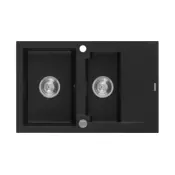 Mexen Gaspar granitno korito 1,5-komorni s odcejalnikom 737 x 475 mm, črno, kromiran sifon - 6507731505-77
