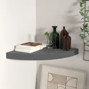 shumee vidaXL Kotna stenska polica visok sijaj siva 35x35x3,8 cm MDF