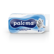 TOALETNI papir PALOMA ROLICE EXCLUSIVE BELE 3 PLASTNE 8/1 18M/150LIS.