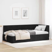 vidaXL Kotna postelja z vzglavjem Črna 100 x 200 cm Žamet