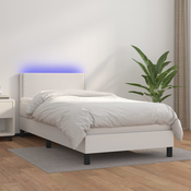 shumee Box spring postelja z vzmetnico LED bel 90x190 cm umetno usnje