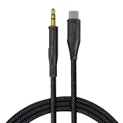 USB-C v AUX 3.5mm audio kabel Lito LA02 brez izgube signala, pleten najlon, 1m - black