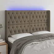 Vidaxl vidaXL Vzglavje postelje z LED svetlobo sivo-rjavo 147x16x118/128 cm blago