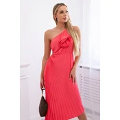 Pleated dress with floral pink neon