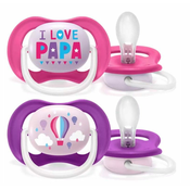 Philips Avent SCF080/04 Ultra Air tolažilna duda, 2 kosa, silikonska, 6-18 mesecev, papa/balon