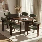 HANAH HOME Set Trpezarijski sto i 6 stolica Meridia 6 Milano Walnut Dark Walnut Green