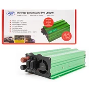 Napetostni inverter PNI L650W dvojni napajalnik 12V/24V, izhod 230V, 500W, modificiran sinus, USB vtič 5V 500mAh, z napajalnimi sponkami in vtičem za cigaretni vžigalnik priložen