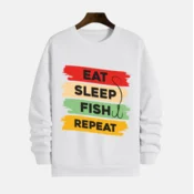 MAFIMI Muški duks Eat Sleep Fish Repeat, Beli