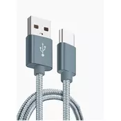 Xwave USB kabl TIP-C/USB 3.0(tip A-muški)-USB 3.1 (TIP C-muški)/dužina2m/3A/Aluminium/tamno sivi upleten ( USB TIP-C 2m 3A Al /grey mesh )