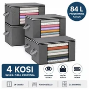 Ruhhy Komplet 4 tekstilnih organizatorjev 84 L – škatle za shranjevanje oblačil, odej in posteljnine s prozornim okencem 60 x 40 x 35 cm