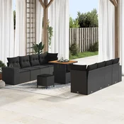 Sjedeća garnitura za vrt 11 kom. Crna poliratan 255 x 62 x 85 cm
