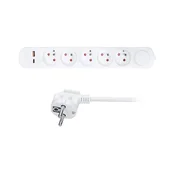 Solight PP152PD20 - Produžni kabl sa prekidacem, 5 uticnica, USB A+C za punjenje, 3 m