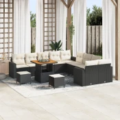 13 komadni vrtni sofa set s jastučićima crni poly ratan akacija