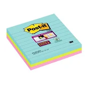 Samolepilni blok, črtan, 3x70 listov, 101x101 mm, 3M POSTIT Super Sticky Miami, različne barve, 210 listov