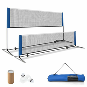 Mreža za badminton s stojalom, nastavljiva višina z 2 loputama in torba za prenašanje, dim. 420 x 102 x 89-155 cm