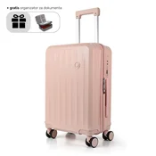 Tripmates rucni kofer (kabinski) 55 cm roze + gratis organizator za dokumenta – sa USB punjacem/ držacem za pice i dodatnom kukom + gratis organizatorom za dokumenta