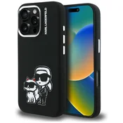 Karl Lagerfeld Silikonski ovitek Karl&Choupette Sketch MagSafe za iPhone 16 Pro, črne barve