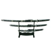 Meč KATANA set WAKIZASHI-TANTO - 3 kom na stojalu BLUE