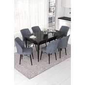 Hanah Home Set Trpezarijski sto i 6 stolica Nef, Sivo-crni
