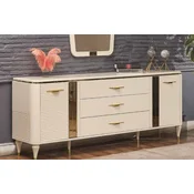 Casa Padrino luxury Art Deco sideboard cream/gold 200 x 42 x H. 72 cm - Noble solid wood cabinet with 2 doors and 3 drawers - Art Deco furniture - Luxury furniture