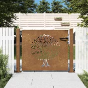 VIDAXL Vrtna vrata 105x80 cm Corten jeklo dizajn drevesa