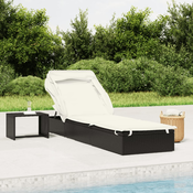 vidaXL Vrtni ležalnik z zložljivo streho črn 213x63x97 cm poli ratan