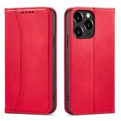 Hurtel Magnet Fancy ovitek z denarnico in oporo za iPhone 14 Plus, rdeč