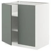 METOD Podni element s policama/2 vrata, bela/Nickebo mat sivozelena, 80x60 cm
