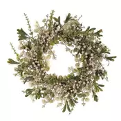 Autronic Venec Green wreath - diameter 50 cm, leaves and white berries with pearl (PRZ4010)