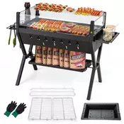 Northix Žar na oglje 3v1 z vetrobranskim steklom 0.18m2 INOX