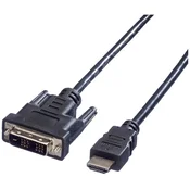 VALUE Value DVI / HDMI kabel DVI-D 18+1-polni vtič, HDMI-A vtič 1.00 m črna 11.99.5519 zaščiten, primeren za obojestranski priključek DVI kabel, (20417610)