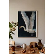 WallXpert uramljena slika 115243, beli labud raširenih krila na crnoj pozadini, 50 x 70 cm, beli ram