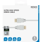 DELTACO kabel ULTRA High Speed HDMI, 48Gbps, 2m, bijeli