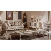 Casa Padrino luxury baroque living room set gray/silver/white/gold - 2 Baroque Sofas & 2 Baroque Armchairs & 1 Baroque Coffee Table - Living room furniture baroque style - Baroque furniture