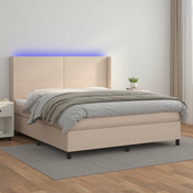 vidaXL vidaXL Box spring postelja vzmetnico LED kapučino 180x200 cm um. usnje, (20882036)