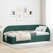 vidaXL Kotna postelja z vzglavjem Temno zelena 90 cm x 200 cm blago