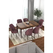 Hanah Home trpezarijski set Via, sto na razvlacenje i 6 stolica, ploca u dekoru drveta Baroque, puder roze tkanina Jerry