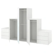PLATSA Garderober s 3 vrata i 6 fioka, bela STRAUMEN staklo ogledala/FONNES bela, 300x57x181 cm
