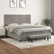 Greatstore Box spring postelja z vzmetnico svetlo siva 160x200 cm žamet