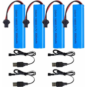 YUNIQUE GREEN-CLEAN Set 4 baterij Li-ion 3,7 V 3000 mAh z USB polnilniki za RC avtomobile, združljiv s modeloma DE45 in DE42 1:14 off-road in drift dirkanje