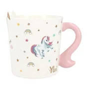 Hrneček ve tvaru jednorožce Ylvi, S potiskem a nápisem : Be happy like a unicorn.