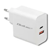 Qoltec stenski polnilnik 63 W | 5–20 V | 1,5–3 A | USB tip C PD | USB QC 3.0 | bel