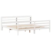 Vidaxl Posteljni okvir z vzglavjem brez vzmetnice bel 200x200 cm